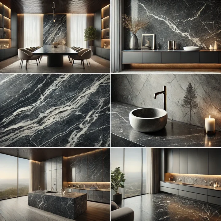 DALL·E 2025-01-29 15.03.41 - A premium set of high-quality product images showcasing Tundra Dark marble in various elegant forms. The images should include__1. A perfectly polishe