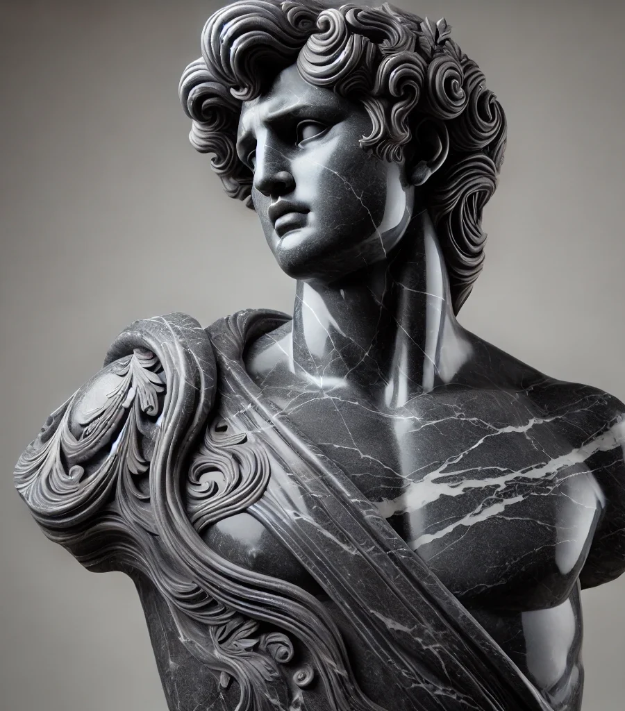 DALL·E 2025-01-31 10.56.43 - A stunning sculpture carved from Tundra Dark marble, featuring deep grey and charcoal tones with elegant white veining. The statue showcases intricate DALL·E 2025-01-31 10.56.43 - A stunning sculpture carved from Tundra Dark marble, featuring deep grey and charcoal tones with elegant white veining. The statue showcases intricate