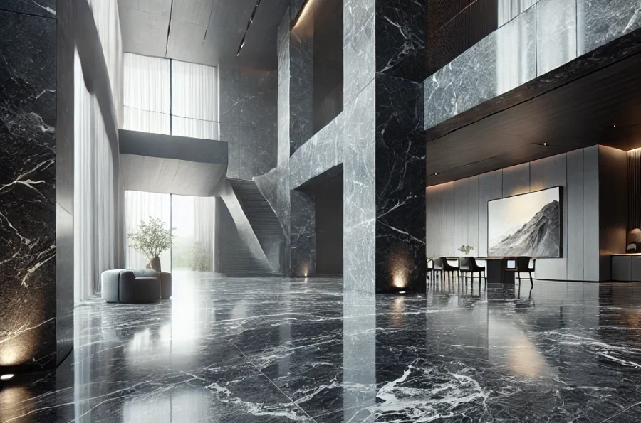 DALL·E 2025-01-31 11.21.34 - A high-quality interior space featuring flooring made of Tundra Dark marble. The deep grey and charcoal-toned marble floor is polished, with elegant w DALL·E 2025-01-31 11.21.34 - A high-quality interior space featuring flooring made of Tundra Dark marble. The deep grey and charcoal-toned marble floor is polished, with elegant w